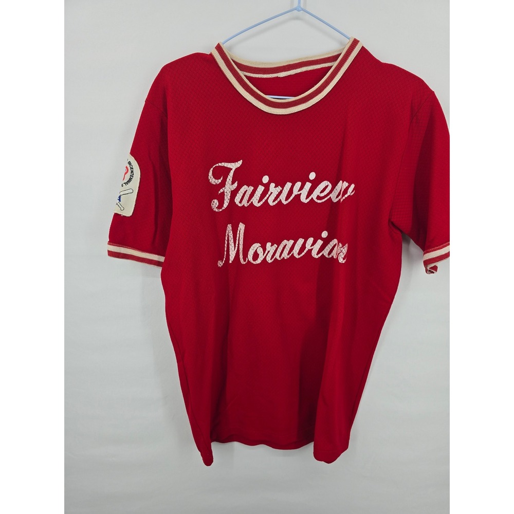 Vintage 1976 Fairview Moravia ASA Bicentennial Softball Jersey Red Mens Medium